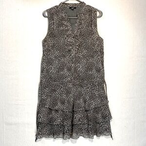 JACOB Sleeveless Gray and Black Tiered Dress, Playful ruffles, v-neck, medium